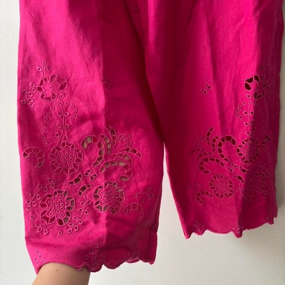 NEW Vintage Y2K Fuchsia linen set button-up embroidered top and capri - Small - Picture 8 of 10